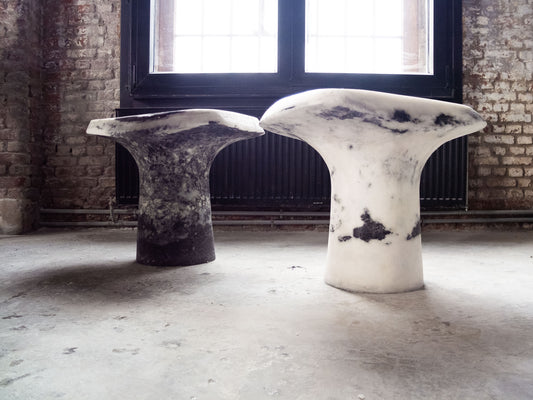 Marbled Salt Sculpted Square Stool